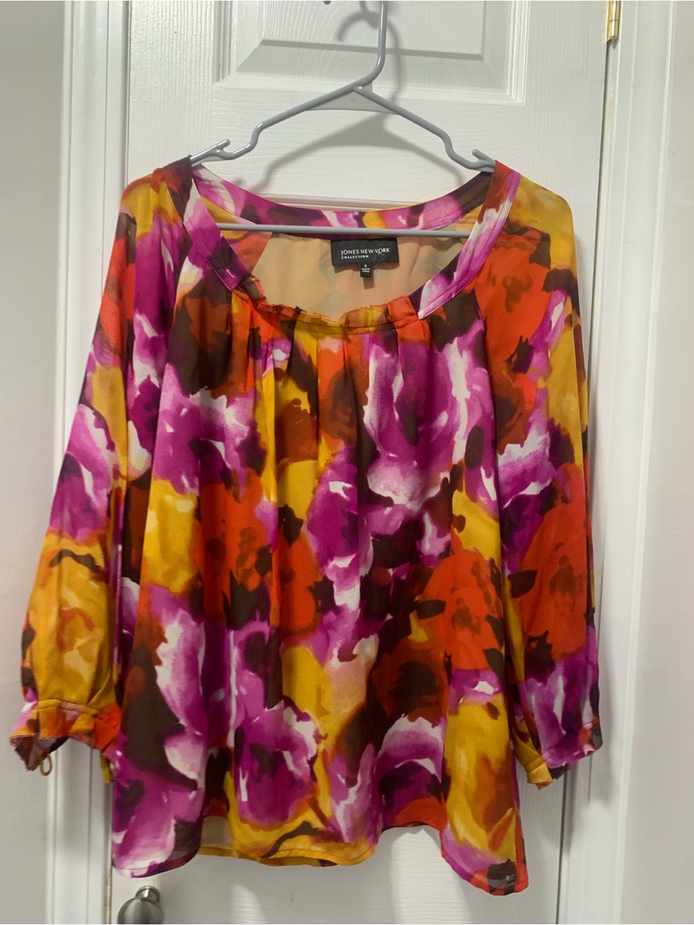 Jones New York Floral Scoop-Neck Blouse in Pink, Orange & Yellow